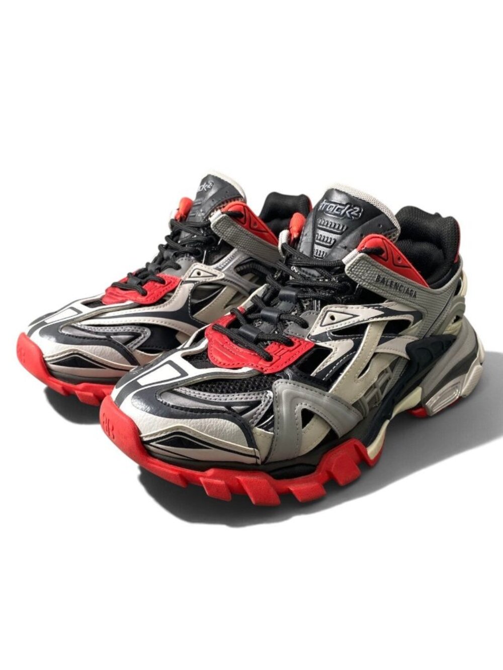Balenciaga Trainer Sneakers Panel Design Red Gray Black